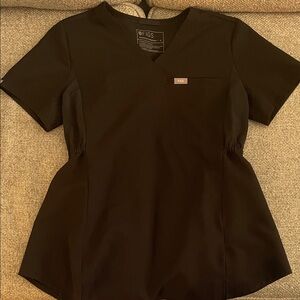 FIGS Black V-Neck Women's Scrub Top with Chest Pocket